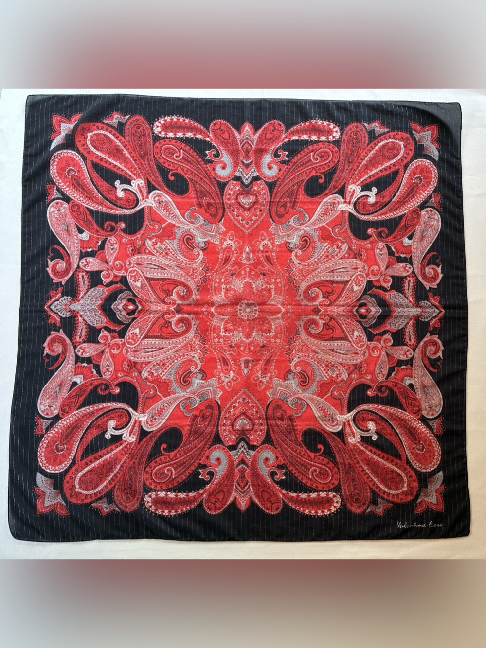 Valentina Fiore Red Paisley Gold Lurex Oversized Square Scarf Shawl 45 